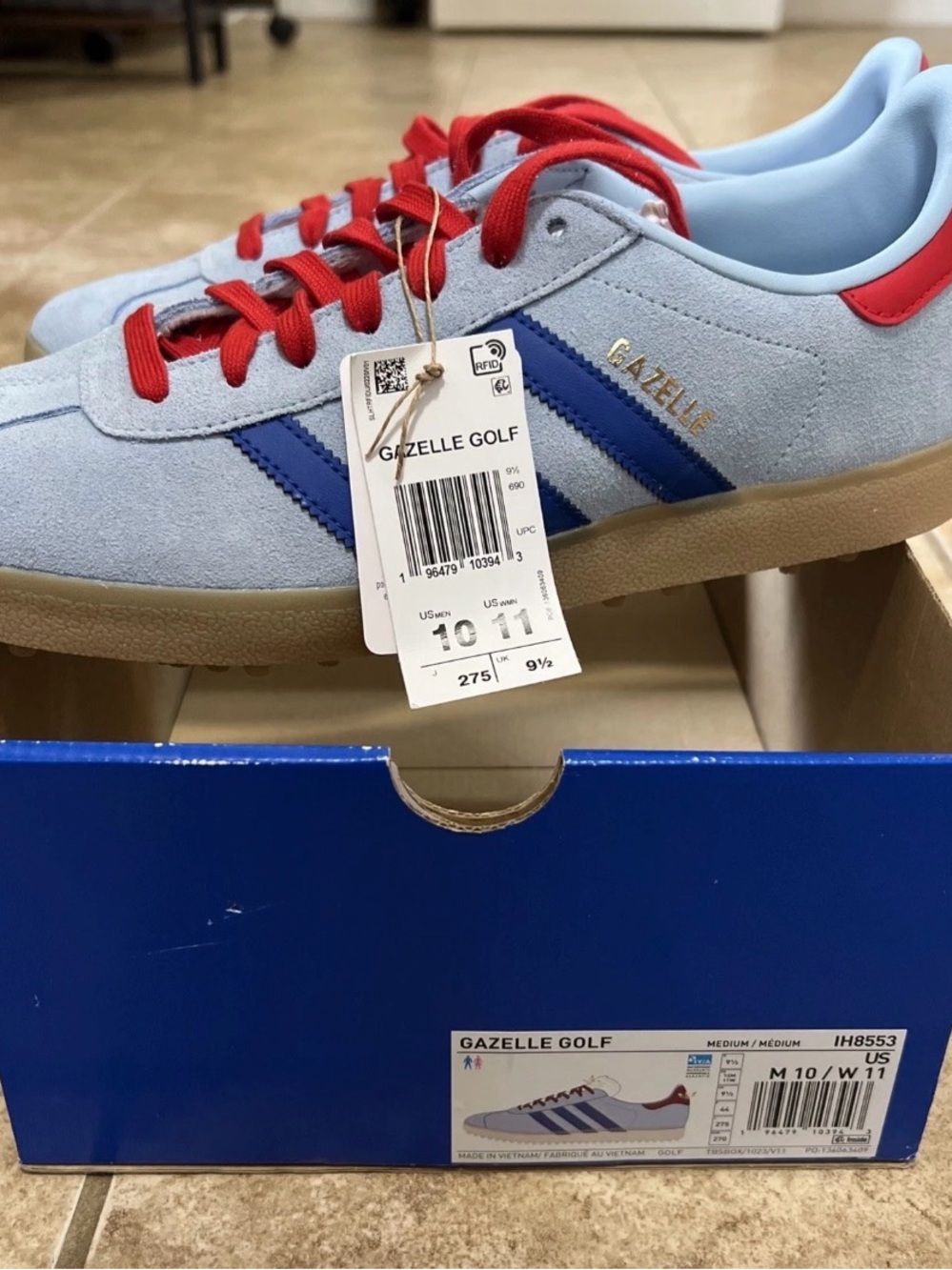 Adidas Gazelle Golf Light Blue with Red and Blue Accents Mens’s Size 10